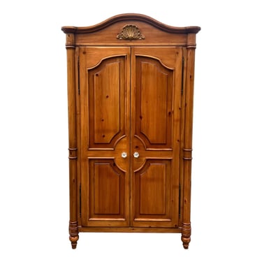 Pine Rustic Farmhouse Carved Shell Detail Armoire 