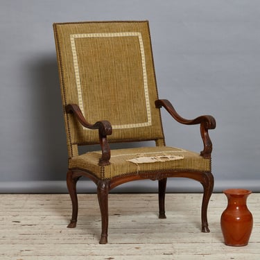 Mid 18th Century French Walnut Fauteuil Arm Chair with Delicate Carving