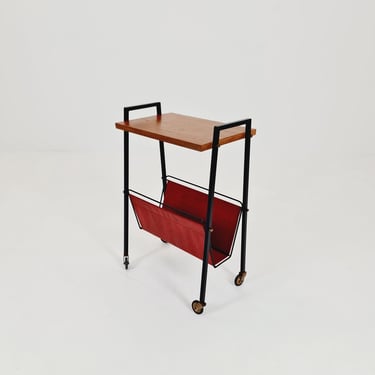 Vintage German mid century trolley bar cart in teak & metal, 1960s 