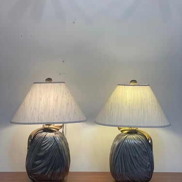 1980’s EF Chapman Faux Draped Fabric Table Lamps - Pair 