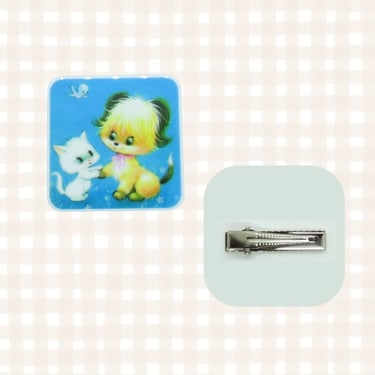 Retro Kitty & Puppy Hair Clip - Cute Vintage Cat and Dog Barrette - Kawaii Kitsch Mod 60s Pets 
