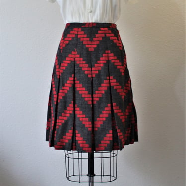 Vintage 1960s Tami San Francisco zig zag woven box Pleat Woven Wool Mini Skirt school girl // Modern Size US 2 4 xs small 