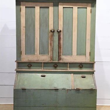 Large Antique American Country General Store Cabinet with Bins, Early 19th Century Pennsylvania Painted Merchantile Cupboard 