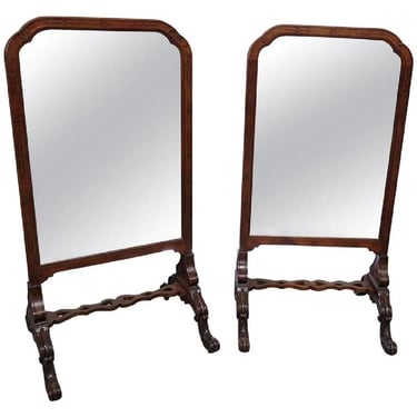 Antique English Carved Walnut Cheval Dressing Floor Mirrors (pair)