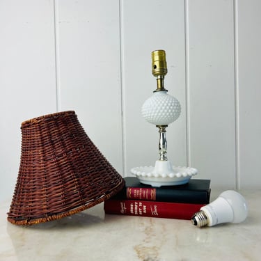 Vintage  Fenton Milk Glass Table Lamp, Art Deco Hobnail White Glass design, for Retro Accent Lighting, Mid Century Home Decor, Boudoir, Gift 