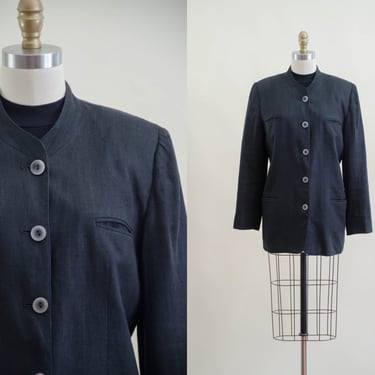 black linen jacket | 90s vintage Harvé Benard dark academia heavy linen blazer coat 