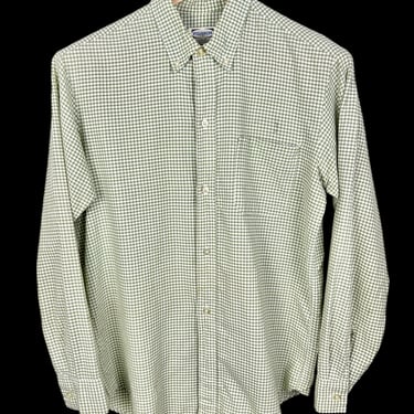 Vintage 1960s Sears PILGRIM 100% Cotton Button-Down Shirt ~ fits S ~ Mod / Preppy / Ivy Style ~ Green Gingham Plaid ~ Perma-Smooth 