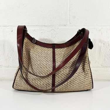 Vintage Woven Tote John Romain Straw Shoulder Bag Beach Brown Weave Purse Handbag 1980s 80s Leather 