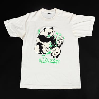 80s Panda Mom & Cubs T Shirt - Large | Vintage Unisex White Graphic Animal Tee 