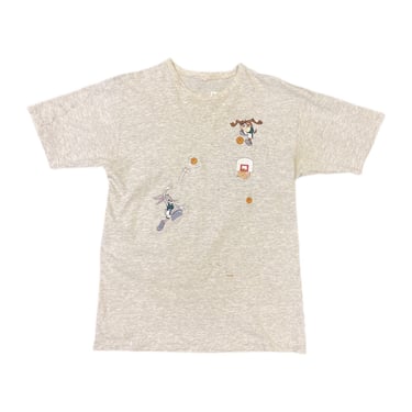 (M) Vintage Grey Space Jam Bugs Bunny &amp; Taz T-Shirt 031122 JF