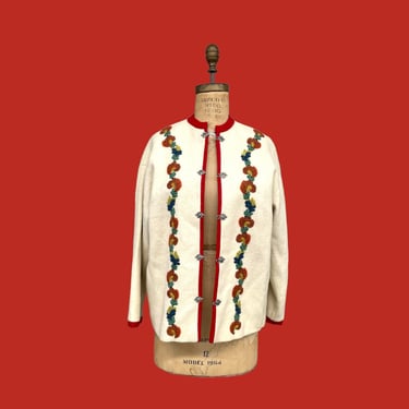 Vintage Jacket Retro 1970s William Schmidt + Oslo + Wool + Folk + Size 40 + Scandinavian + Nordic + Ivory + Embroidery + Womens Apparel 