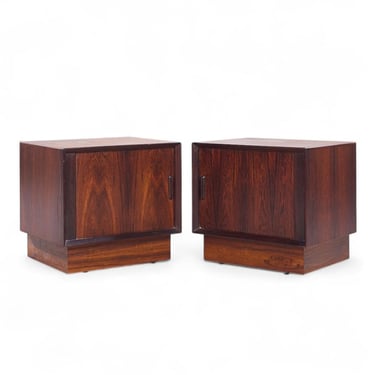 Svend Madsen Mid Century Danish Rosewood Tambour Door Nightstands - Pair - mcm 