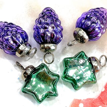 VINTAGE: 5pc - Small Thick Mercury Ornaments - Mid Weight Kugel Style Ornaments - Unique Find 