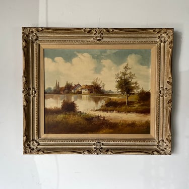60's Lowels German " Am Rand Der Heide" Impressionist Countryside Landscape Oil Painting, Framed 