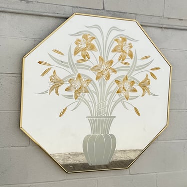 Etched Tiger Lily Floral Wall Mirror