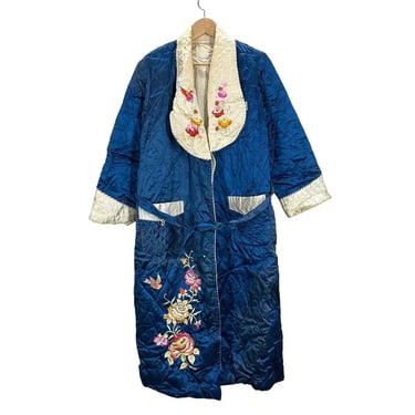 Vintage 50's Embroidered Blue Japanese Smoking Souvenir Jacket M/L