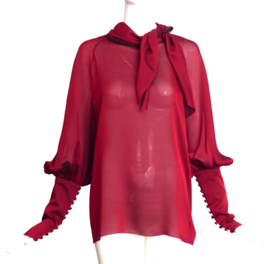 CHANEL-2007 Red Iridescent Silk Blouse, Size-6