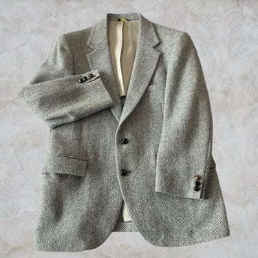 Vintage Harris Tweed Wool Sport Coat Jacket 80s 90s Blue Dark Academia 38S 