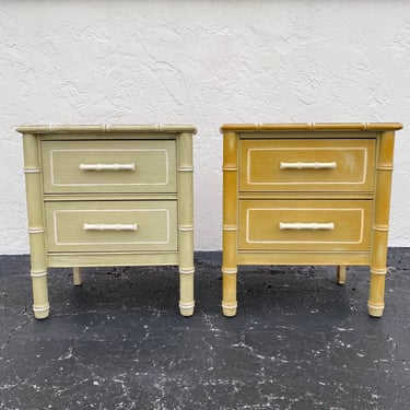 Set of 2 Faux Bamboo Nightstands FREE SHIPPING - Vintage Henry Link Style End Tables Hollywood Regency Coastal Bedroom Furniture 