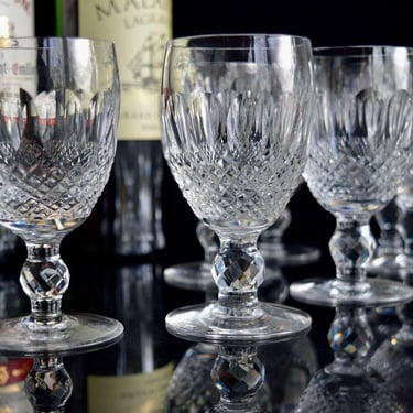 2 Vintage Waterford Colleen Crystal Wine Glasses.  Hand-Cut Irish Stemware, Elegant Diamond Pattern Drinkware 