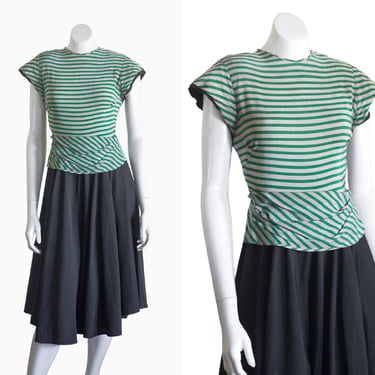 1940 fit and flare dress with striped bodice 