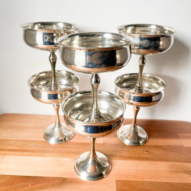 Vintage Silverplate Champagne Coupes. Six Silverplate Compotes. Silverplate Candy Dishes 