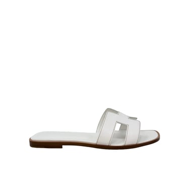 Hermes White Leather Slides