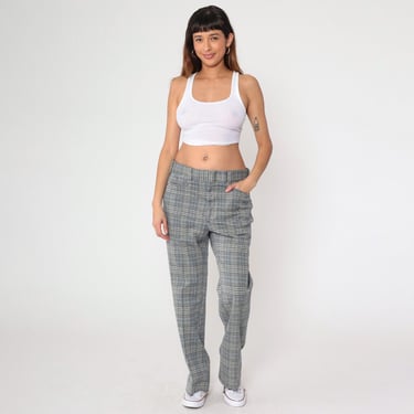 Vintage Plaid Flared Trousers Navy Blue Plaid Pants 70s Hippie Tartan High Waisted Bell Bottom Golf 1970s Checkered Print Men's Large 36 