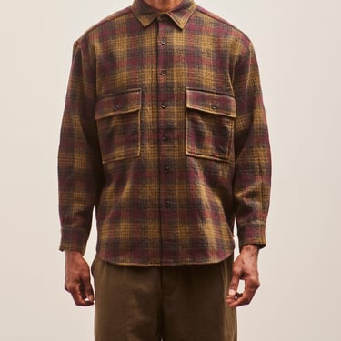 Evan Kinori Big Shirt, Dark Olive Wool/Gauze Check
