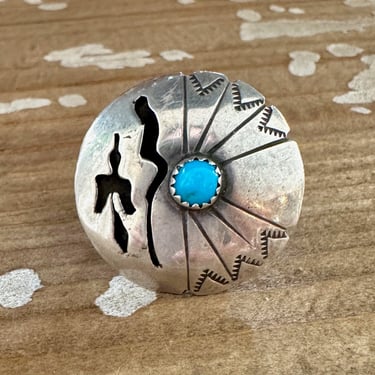 BEYOND THE SKY Vintage Handmade Large Ring Sterling Silver, Turquoise | Native American Style Jewelry Southwestern | Size 6 1/2 