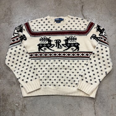 Vintage Polo Ralph Lauren 100% Lambswool Christmas Holiday Winter Hand Knit Crewneck Sweater Men’s XXL 