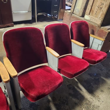 Vintage Red Theater Seats Bank of 3 64 x 29.5 x 24