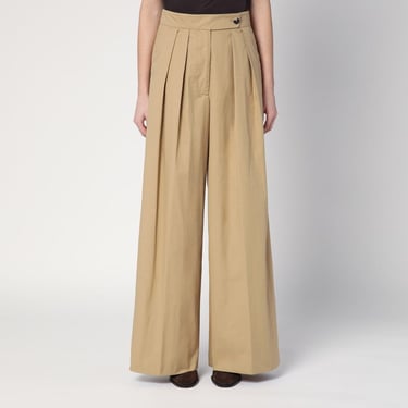 Dries Van Noten Wide Beige Pleated Pants In Twill Cotton Women