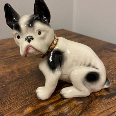 Vintage Chalkware Bulldog Figurine, 1930s Dog Chalk Ware