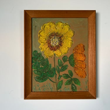 70's Vintage Heavy Impasto Sunflower Oil Painting 