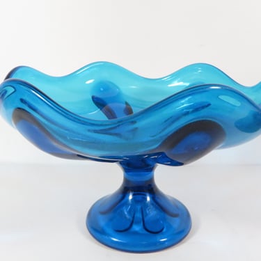 Vintage Turquoise Glass Compote Vase Candy Dish 