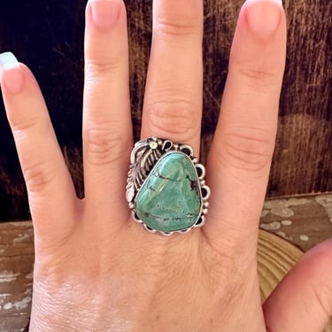 FINE FEATHER Silver & Turquoise Ring | JAG Puffy Stone Ring | Navajo Native American, Southwestern Jewelry| Vintage Ring | Size 6 1/2 