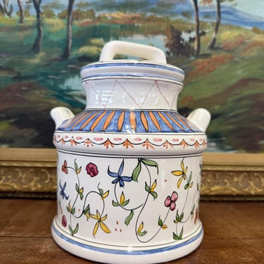 Free shipping within continental US - signed Brazilian vintage ceramic floral jar folk style storage 