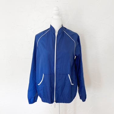80s Blue and White Nylon Windbreaker Jacket | Medium/Large 