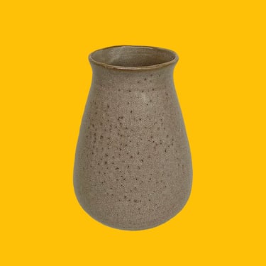 Vintage Vase Retro 1970s Mid Century Modern + Ceramic + Stoneware + Brown + Speckled Design + Flower Display + Modern Home Decor 