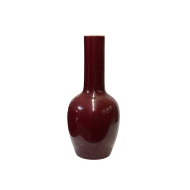 Chinese Vintage Brick Red Round Long Neck Porcelain Art Vase ws3405E 
