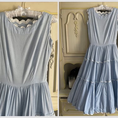 True vintage 1950’s ‘60s baby blue gingham patio dress | fit & flare, full skirt, Easter dress, S 