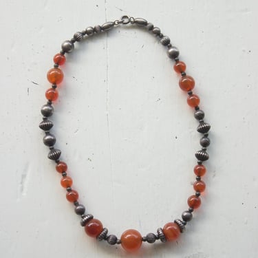 1950s Sterling And Carnelian Beaded Collar 