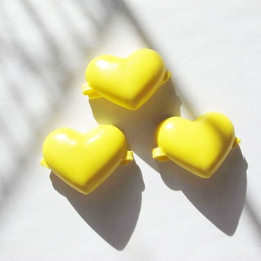 Vintage Yellow Heart Plastic Barrette Lot of 3 - 1980s Goody Cute Kawaii Snap Hair Clips 