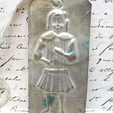 Antique Girl Ex Voto, Vintage Religious Pendant 