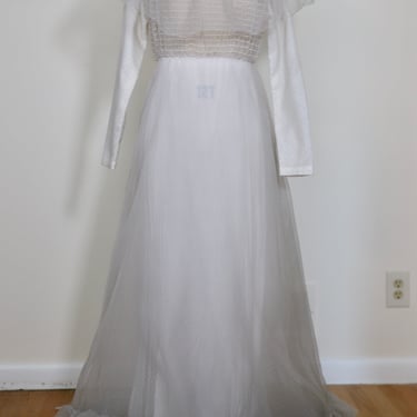 1960's Swiss Dot Pleated Ruffle Collar Prairie Dress