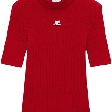 Courreges Women Reedition Short Sleeves Ribbed Knitted Sweater