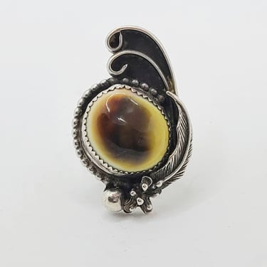 Native American Natural Shell or Stone? Ring Sterling Silver Signed JB Size 7.5/7.75 