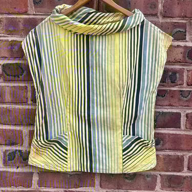 Vintage 50s Handmade Faded Striped Cotton Blouse Top Womens Large by TimeBa