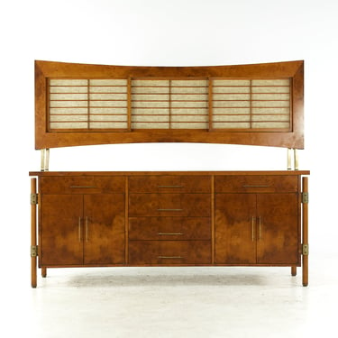 Harold Schwartz for Romweber Mid Century Burlwood and Brass Buffet and Hutch - mcm 